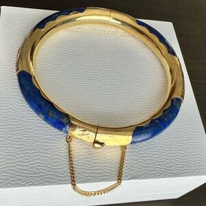 Gold Plated Natural stone Bungle Lapiz Lazuli stone